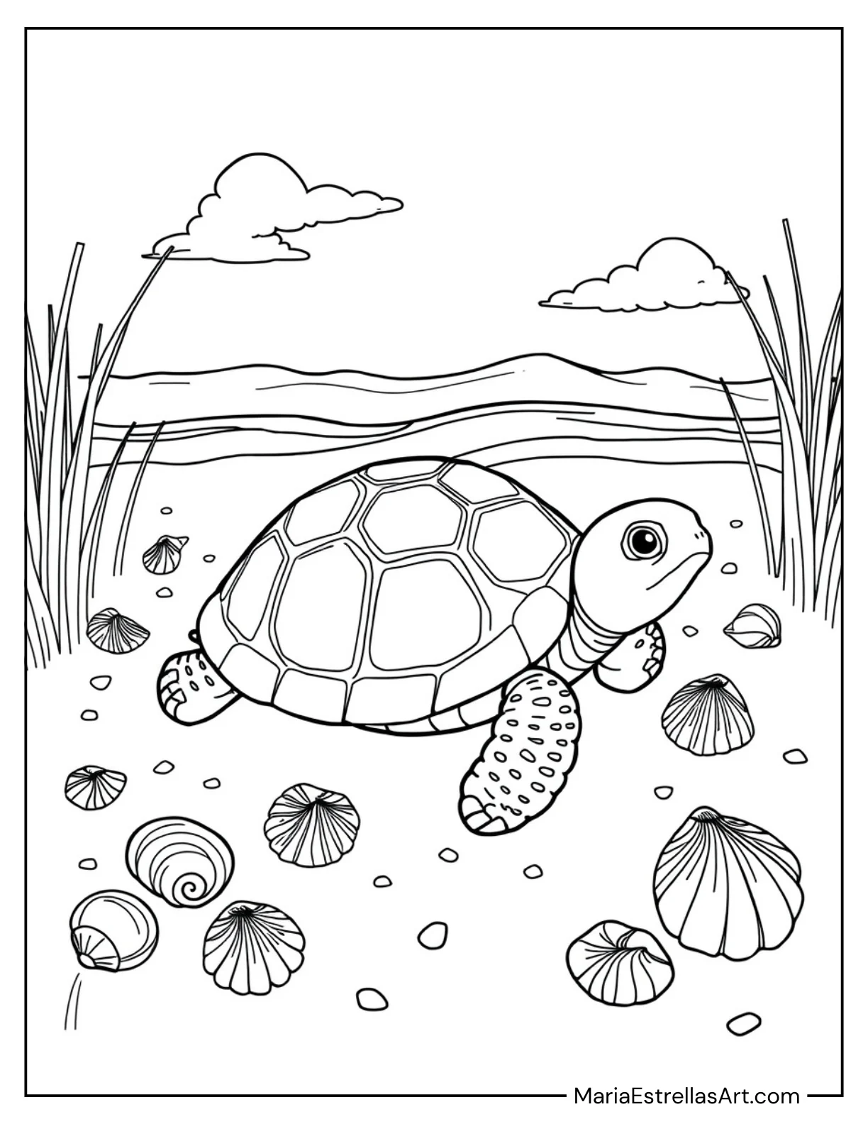 Tiny Turtle Crawling for Kids to Color