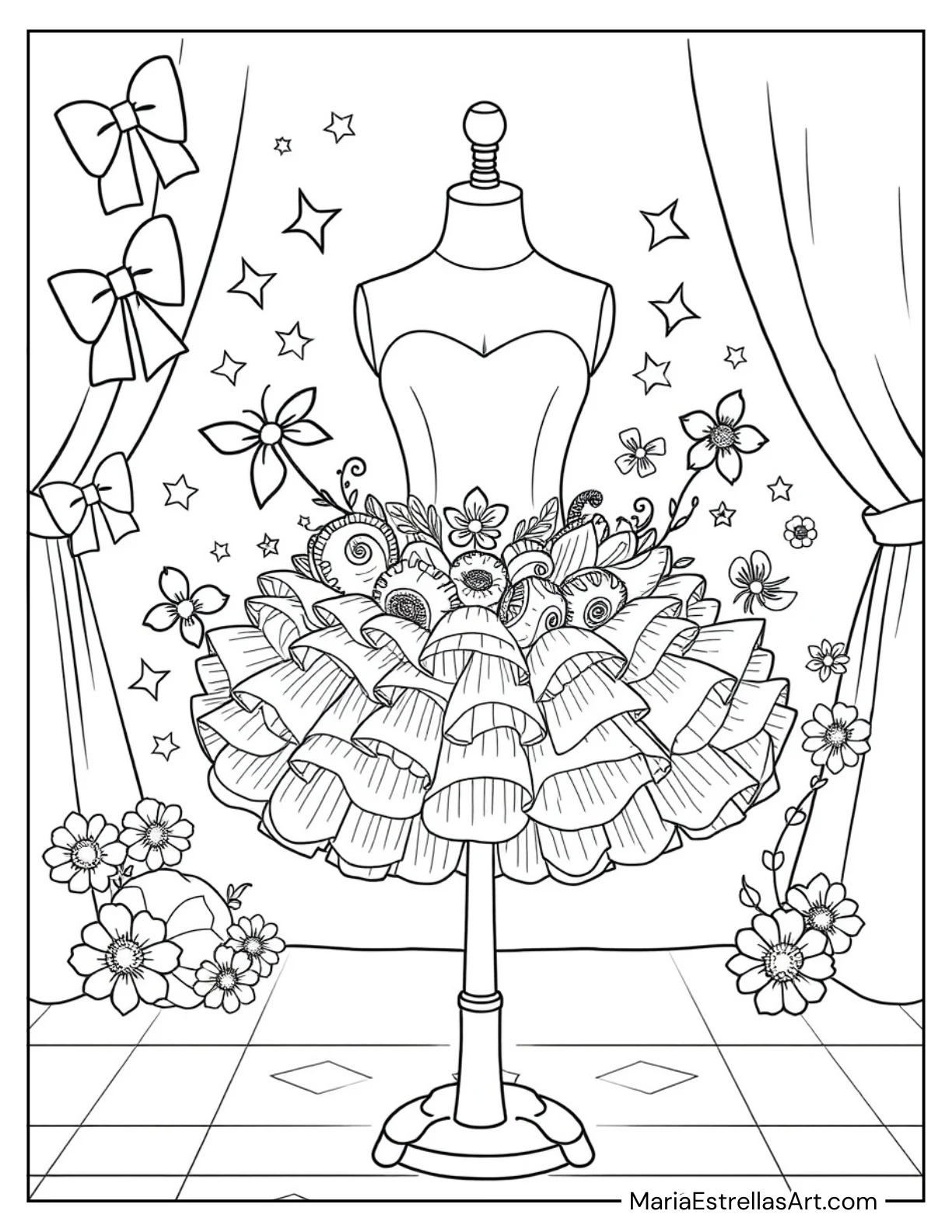 Tutu Dress Displayed on a Mannequin Coloring Sheet