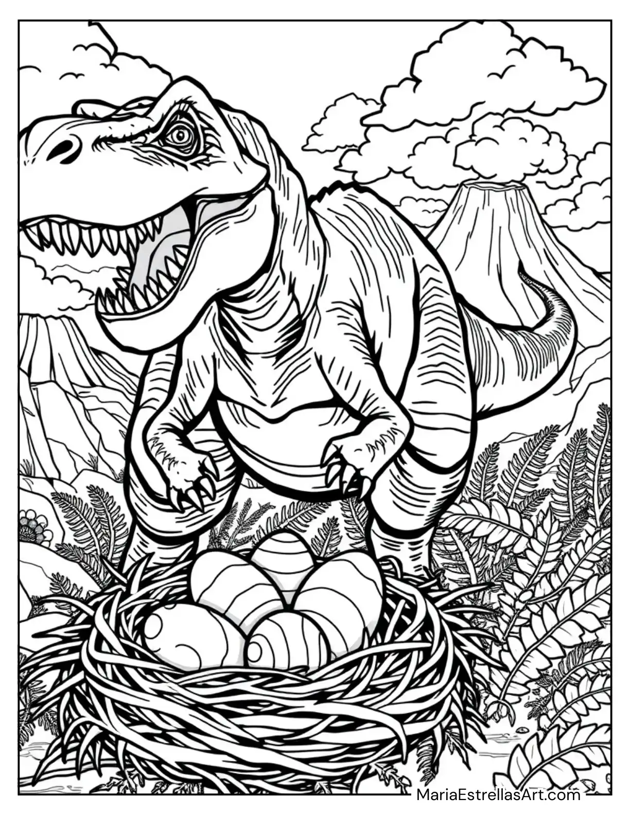 Tyrannosaurus Rex Growling Near a Dinosaur Nest