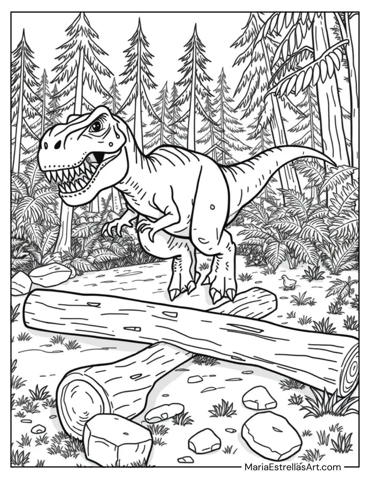 Tyrannosaurus Rex Running Over Fallen Logs