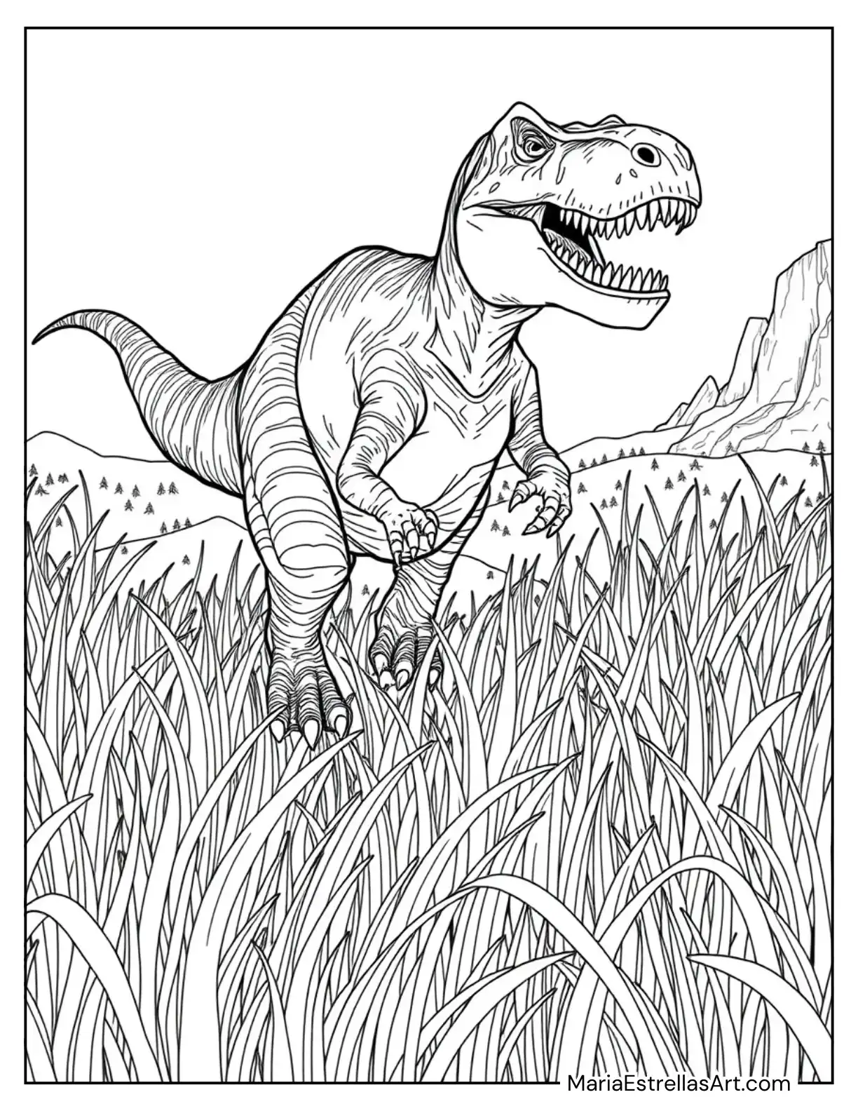 Tyrannosaurus Rex Sneaking Through Tall Grass