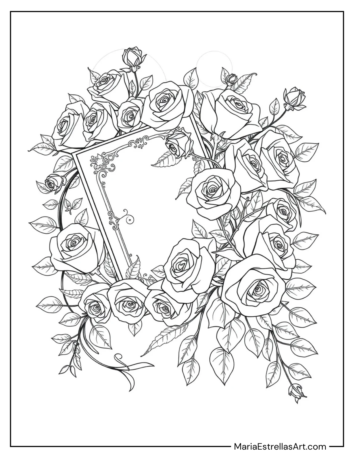 Valentine’s Card With Roses Coloring Page