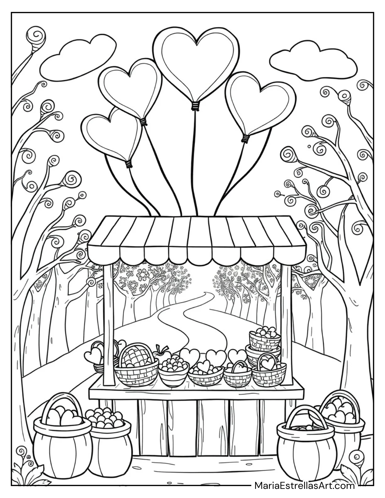 Valentine’s Market Stall With Heart Balloons