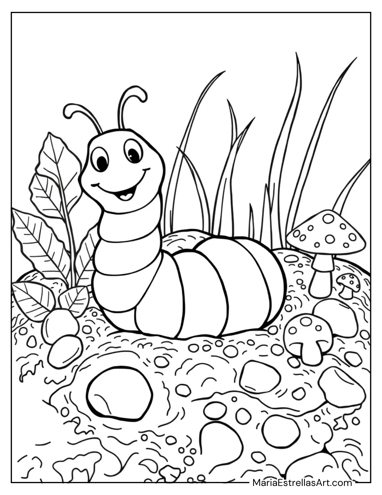 Wiggly Worm in Dirt Coloring Page