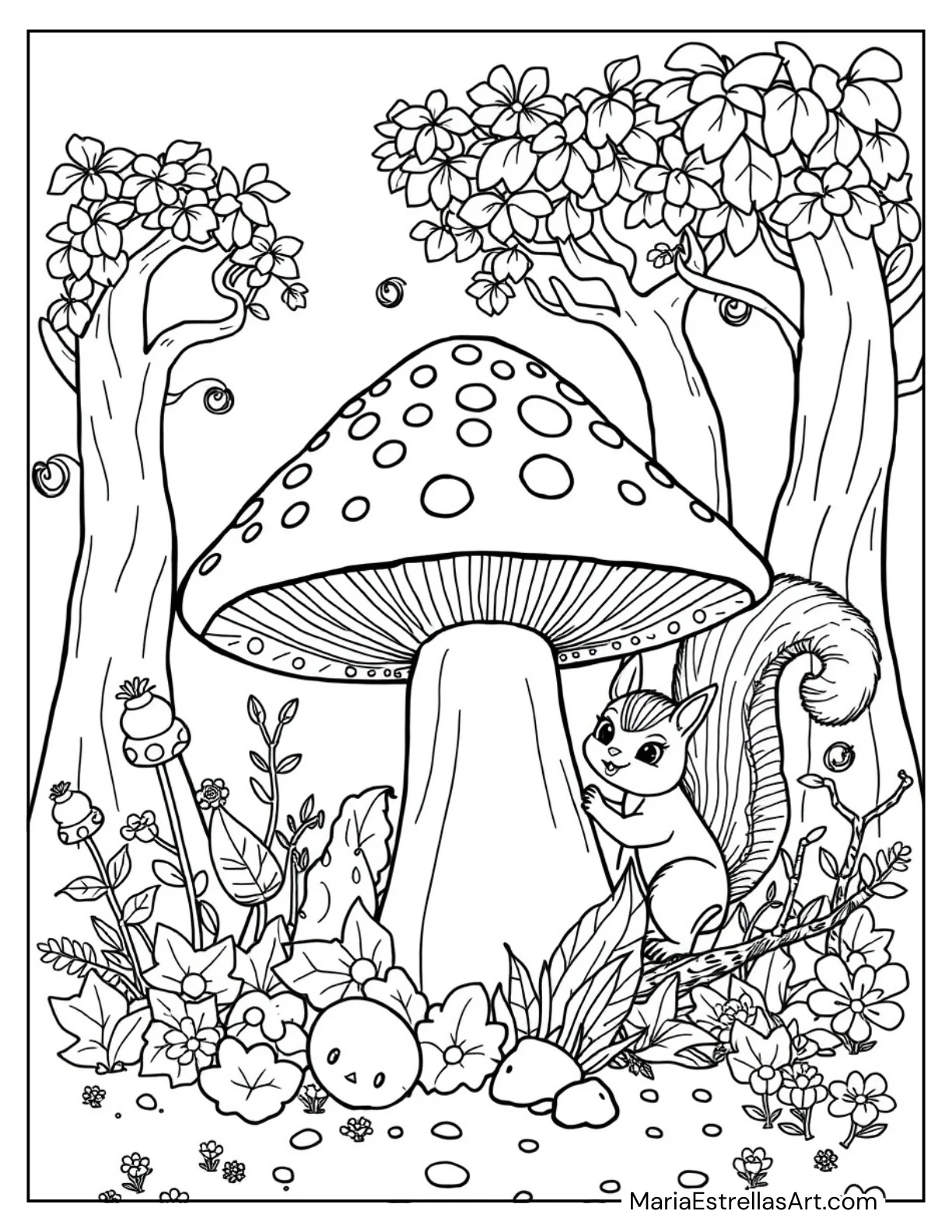 Woodland Corner With Mushroom to Color for Kids