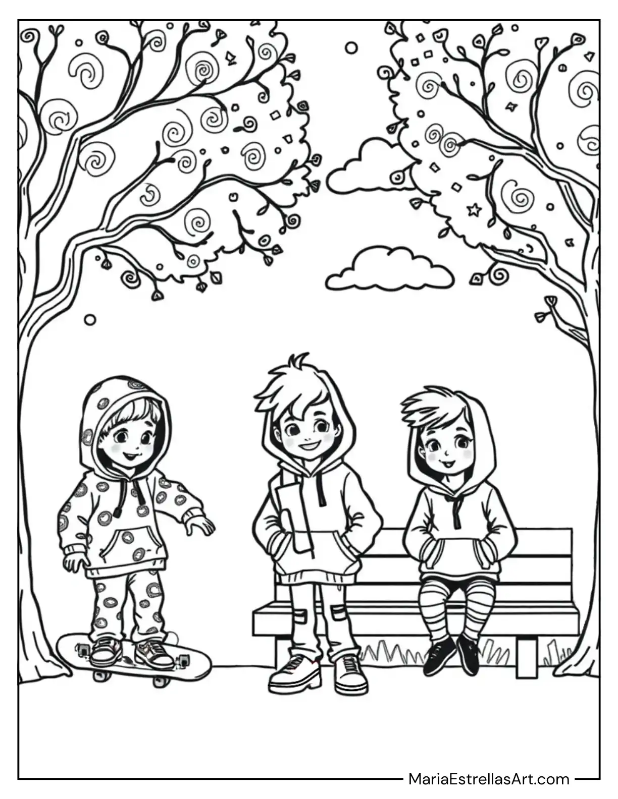 Y2K Street Style With Oversized Hoodies Coloring Page