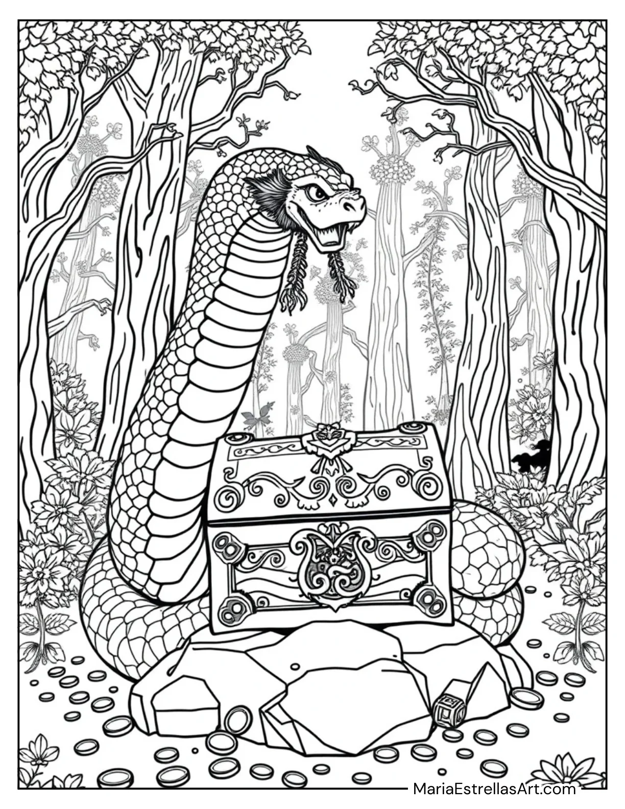 Ancient Serpent Guarding a Treasure Chest