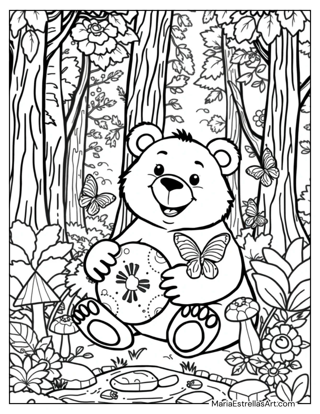 Bear and His Favorite Toy for Kids to Color