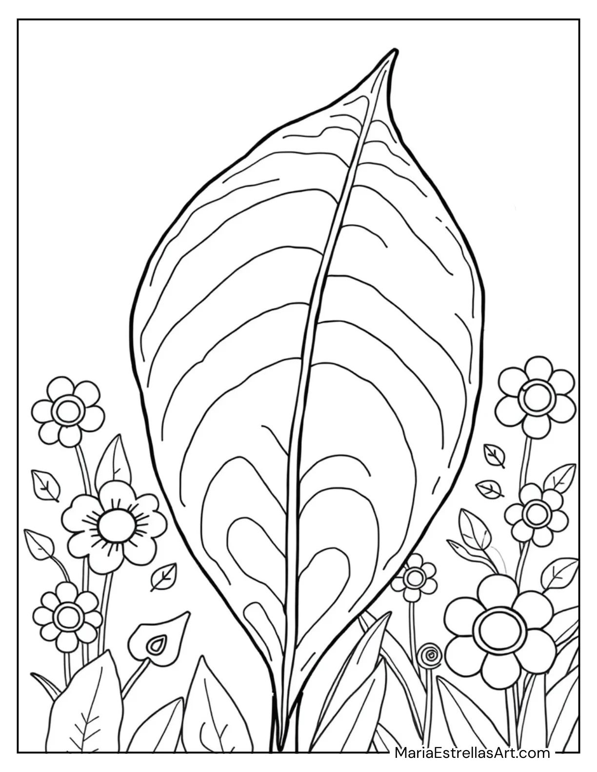 Big Leaf With Easy Lines to Color for Kids