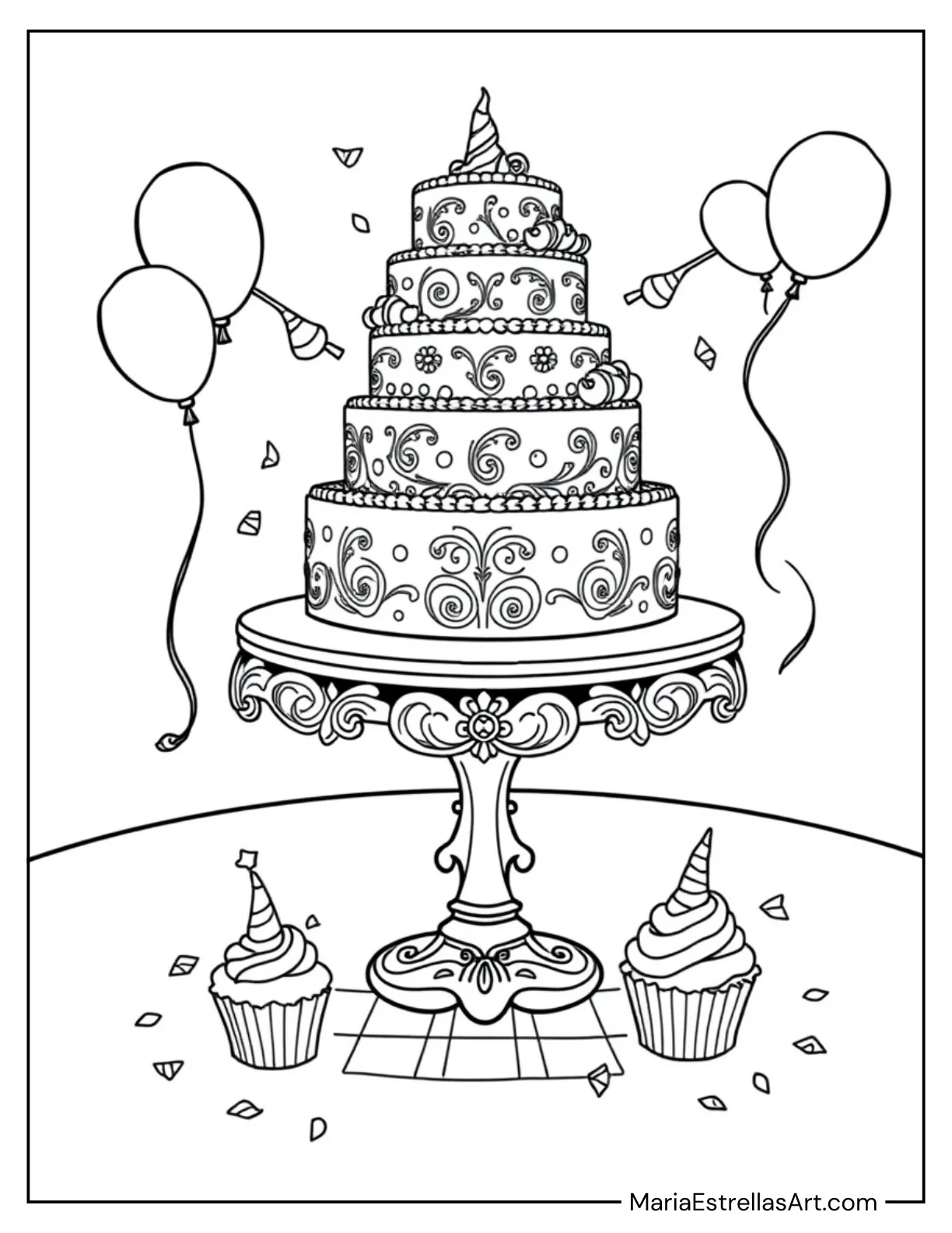 Cake on a Fancy Cake Stand Coloring Sheet