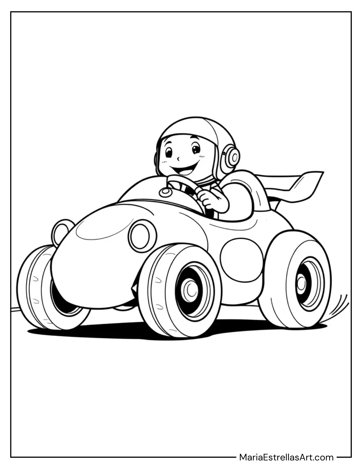 Cartoon Race Car with a Happy Driver Coloring Page