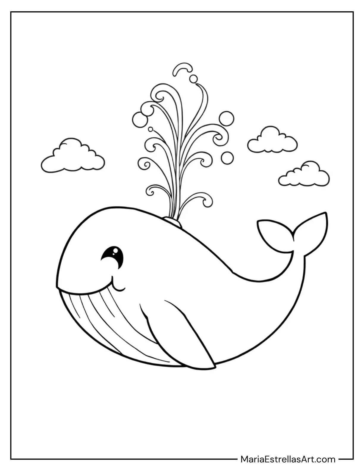 Cartoon Whale Spouting Water Coloring Page