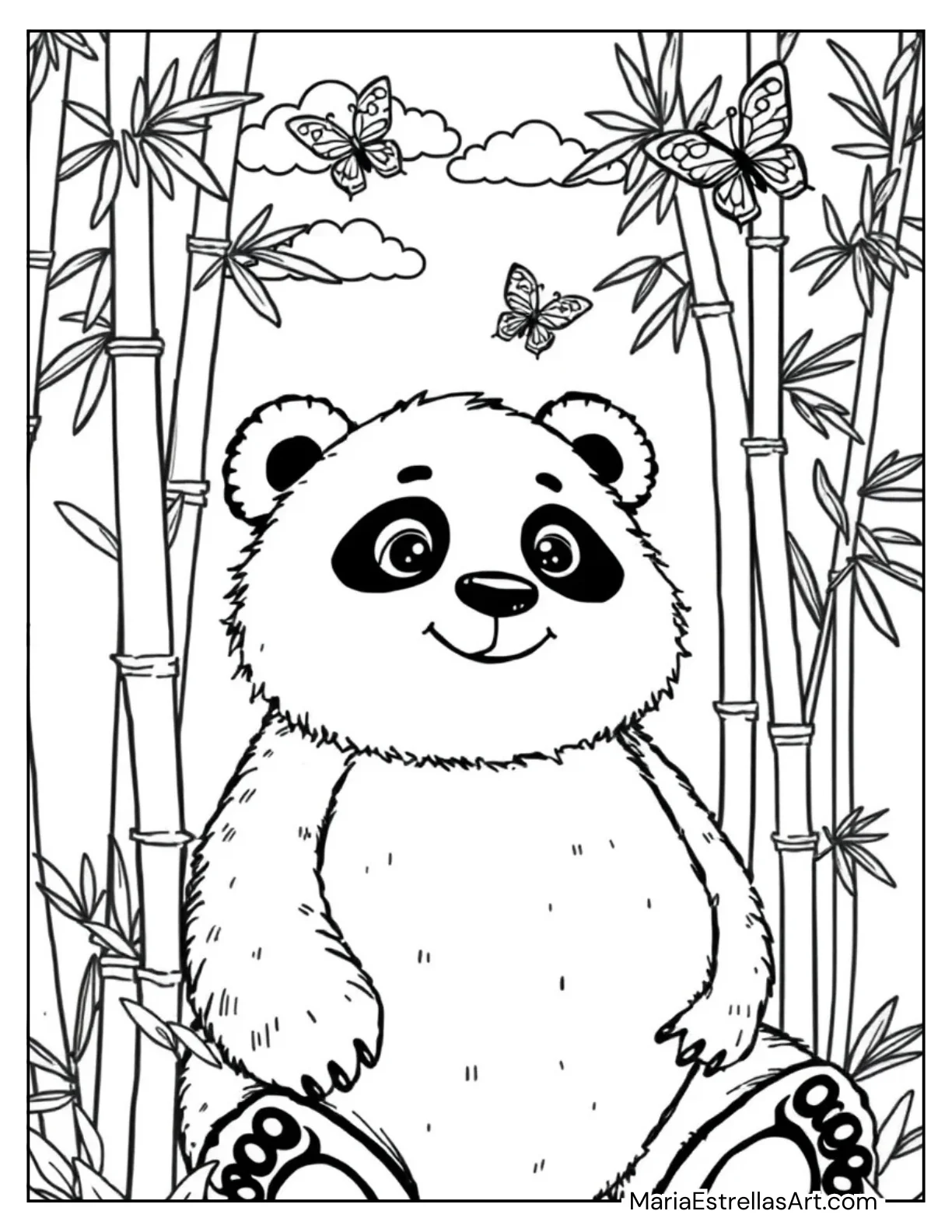 Chubby Panda Sitting With Bamboo