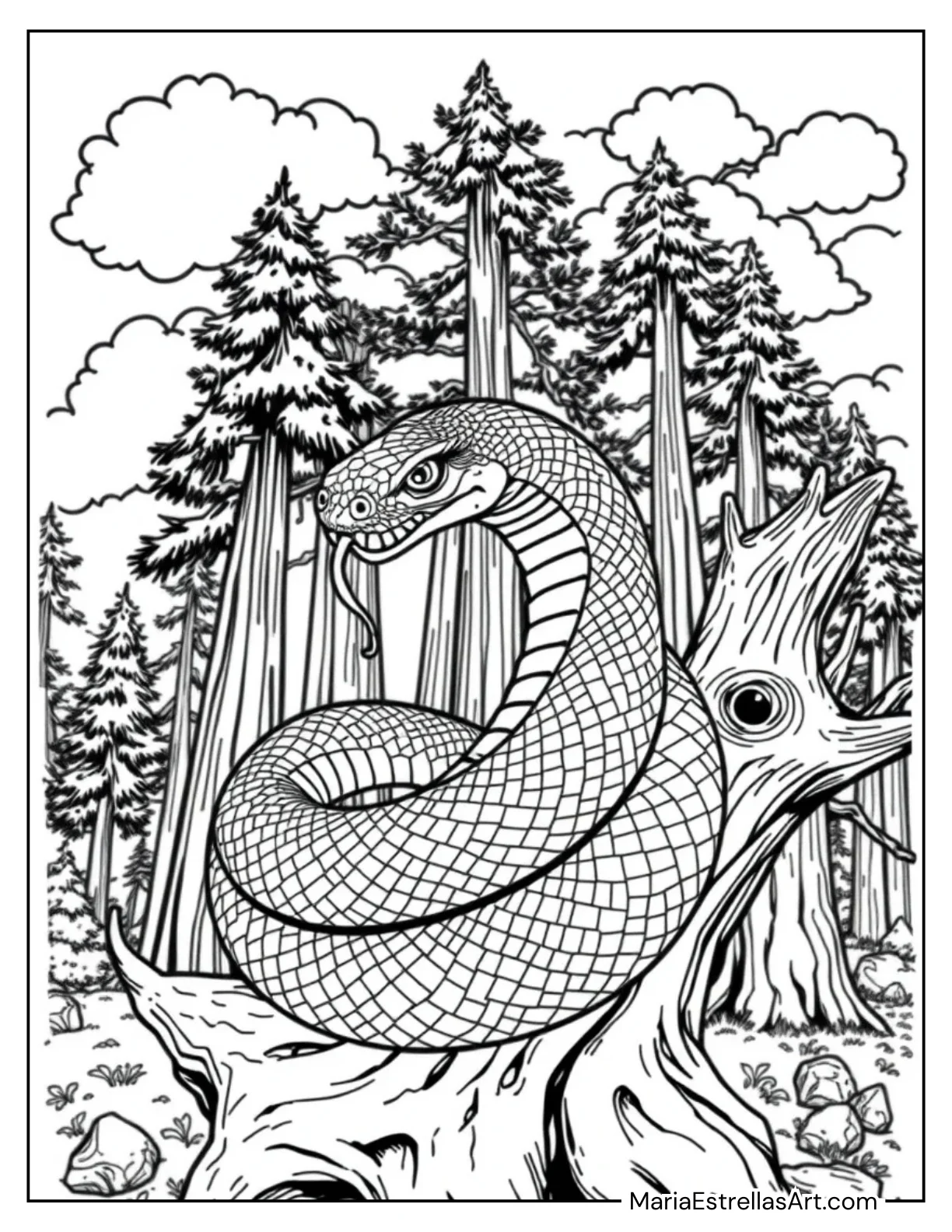 Coiled Serpent Wrapped Around a Tree Branch