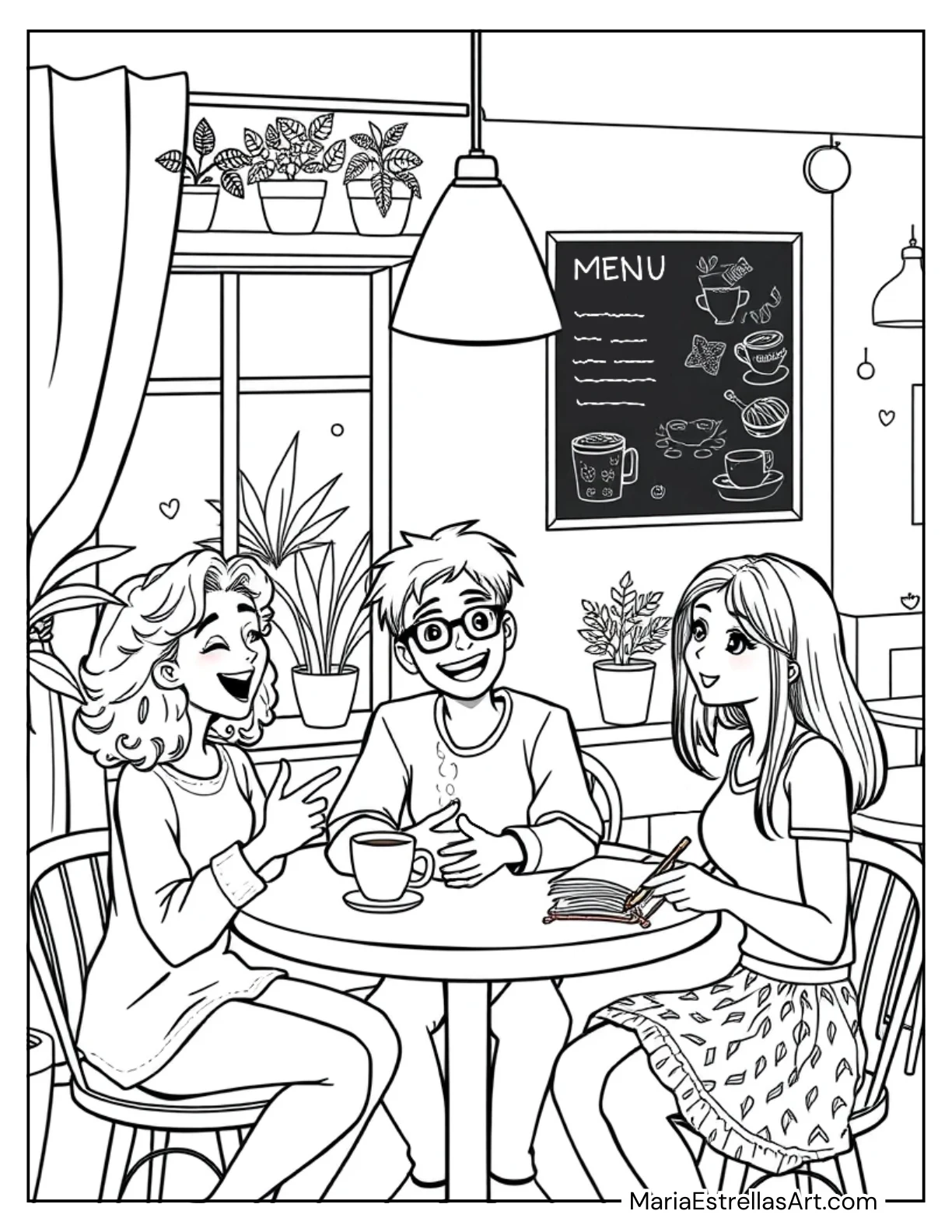 Cozy Café Scene With Friends to Color for Kids