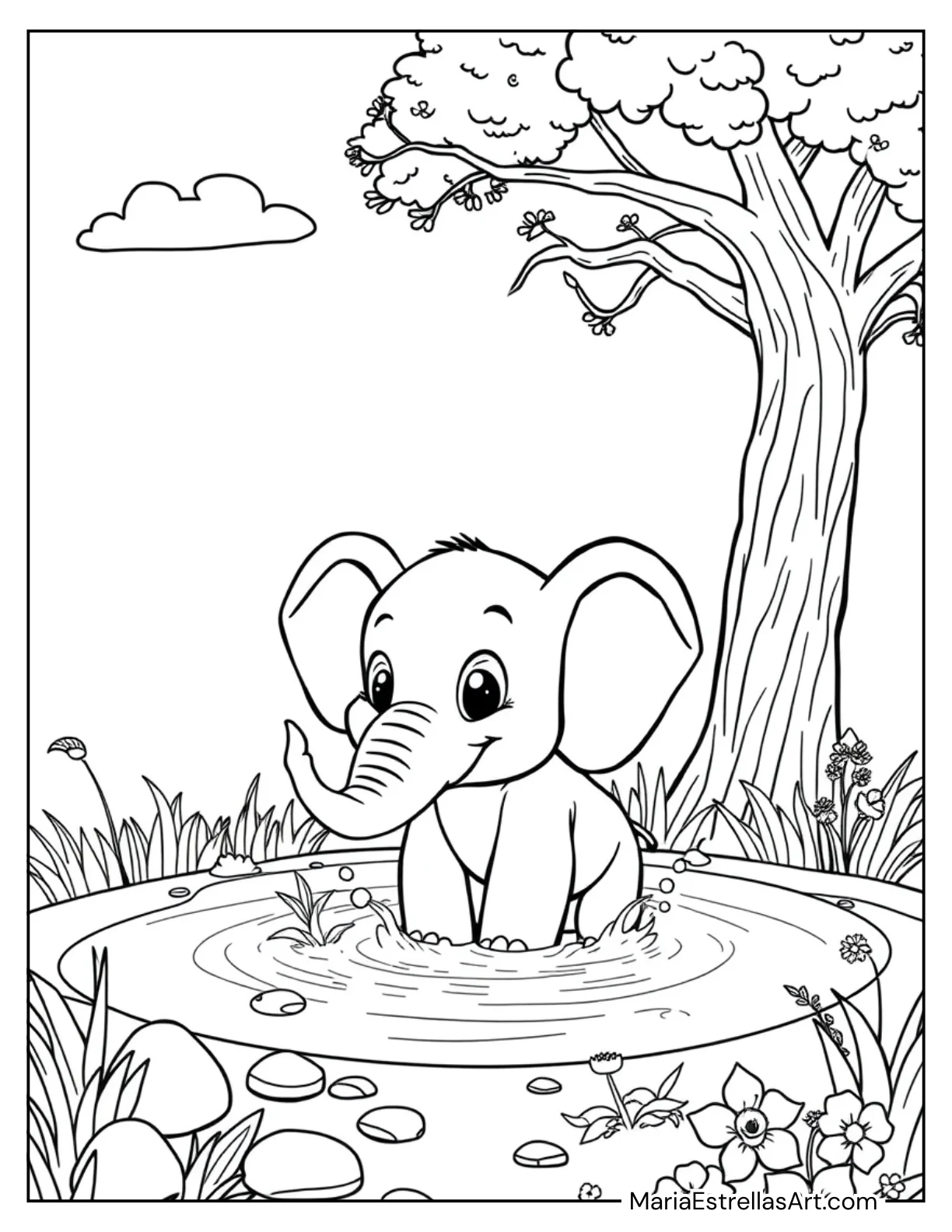 Cute Baby Elephant to Color for Kids