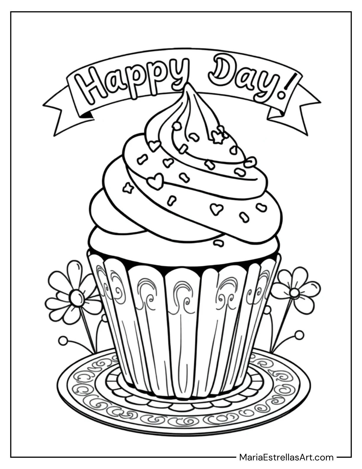 Cute Cupcake With Sprinkles Coloring Page