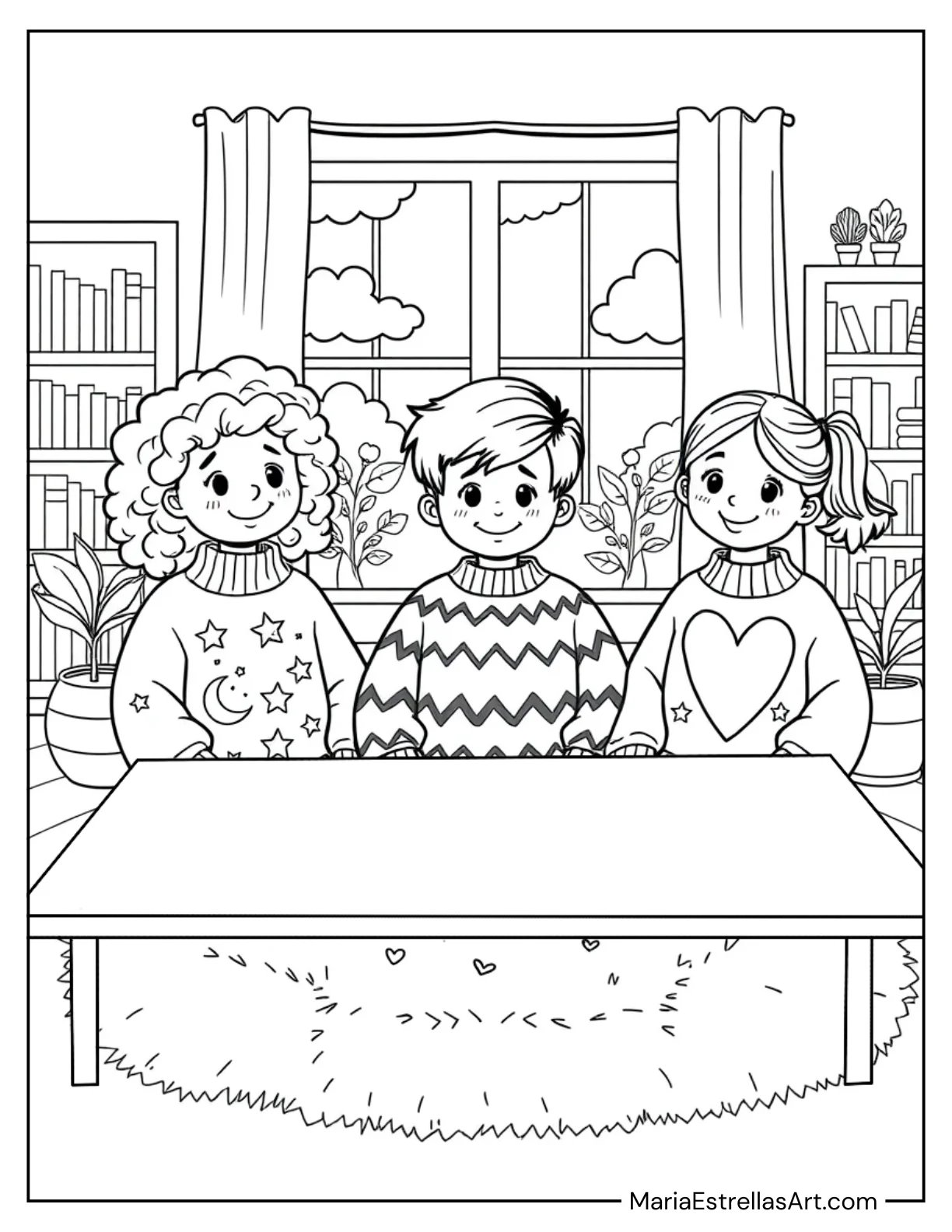 Cute Friends in Oversized Sweaters to Color for Kids