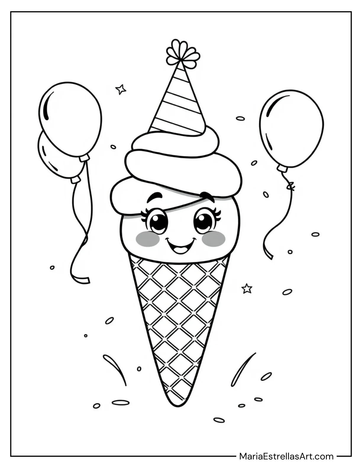 Cute Ice Cream Cone in a Party Hat