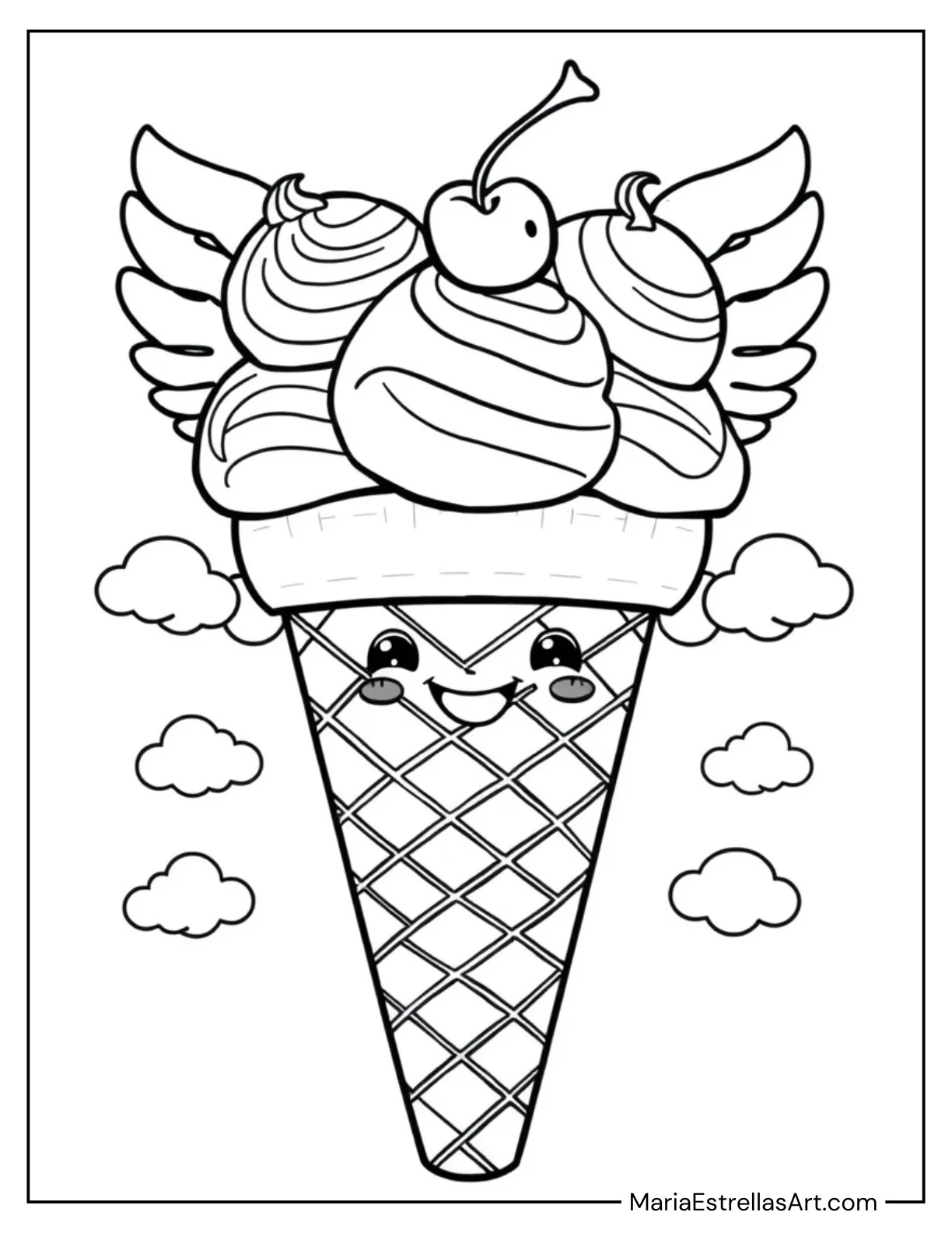 Cute Ice Cream Cone with Angel Wings