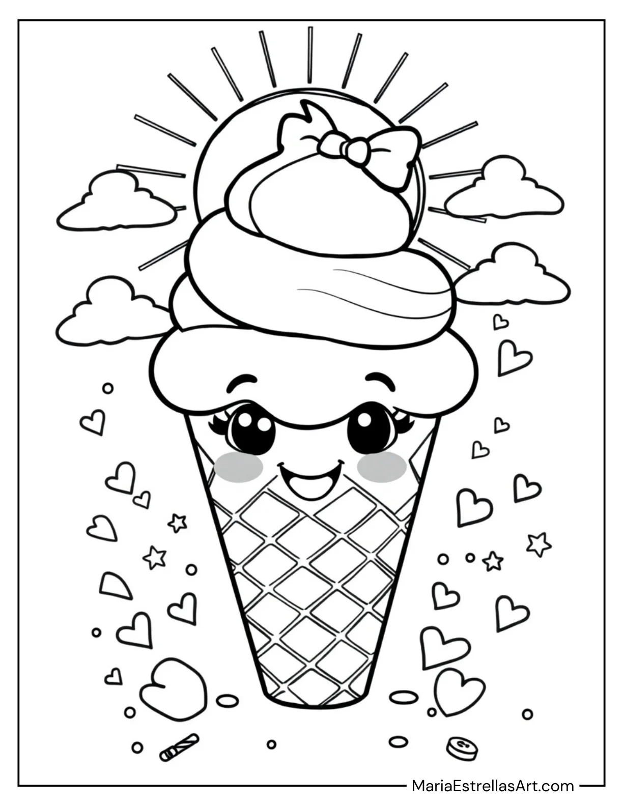 Cute Ice Cream Cone with a Little Bow