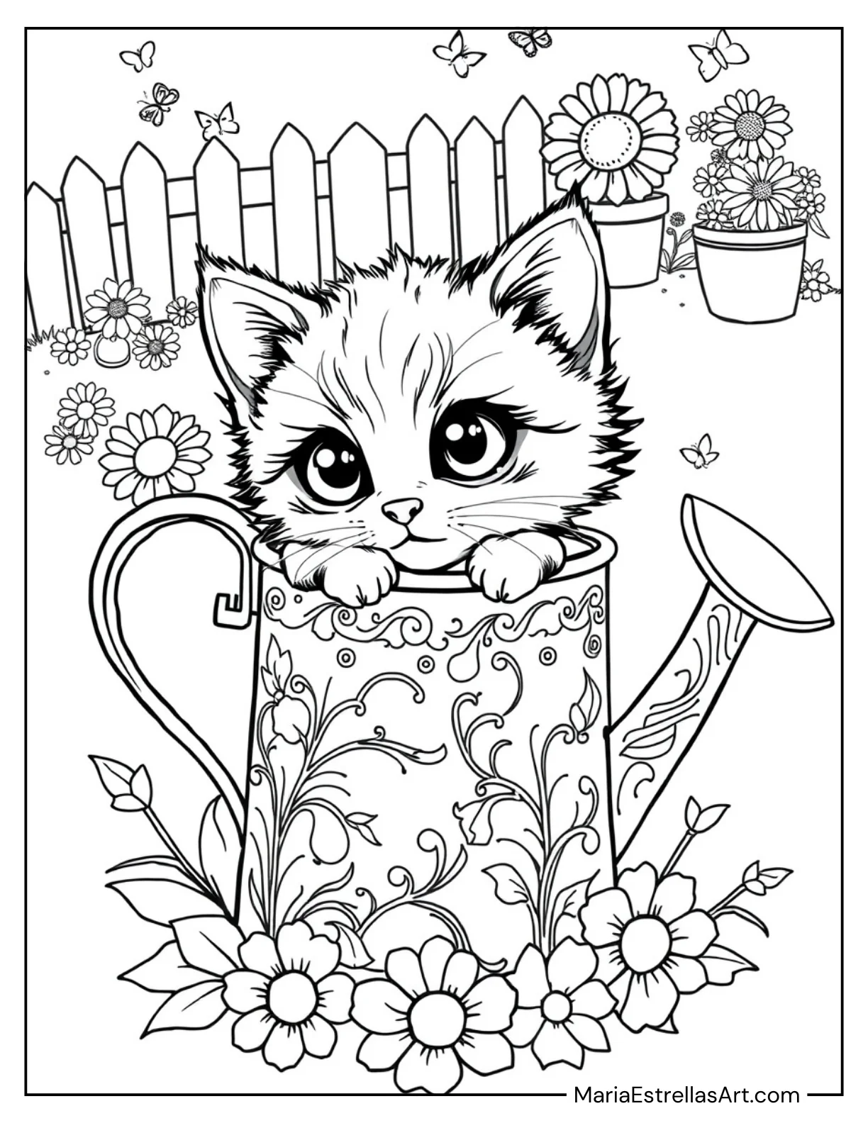 Cute Kitten Sitting Inside a Watering Can