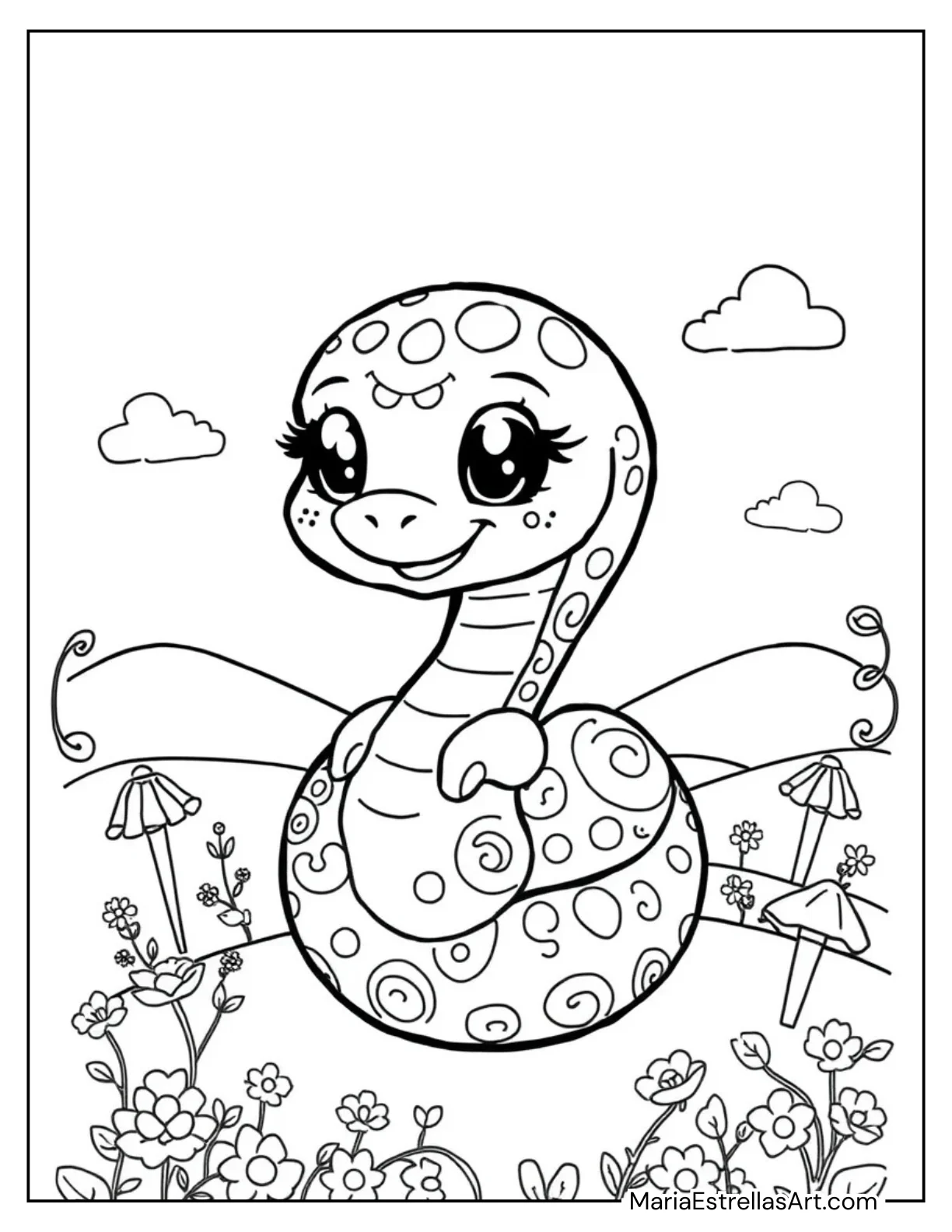 Cute Slithering Snake in a Chibi Style