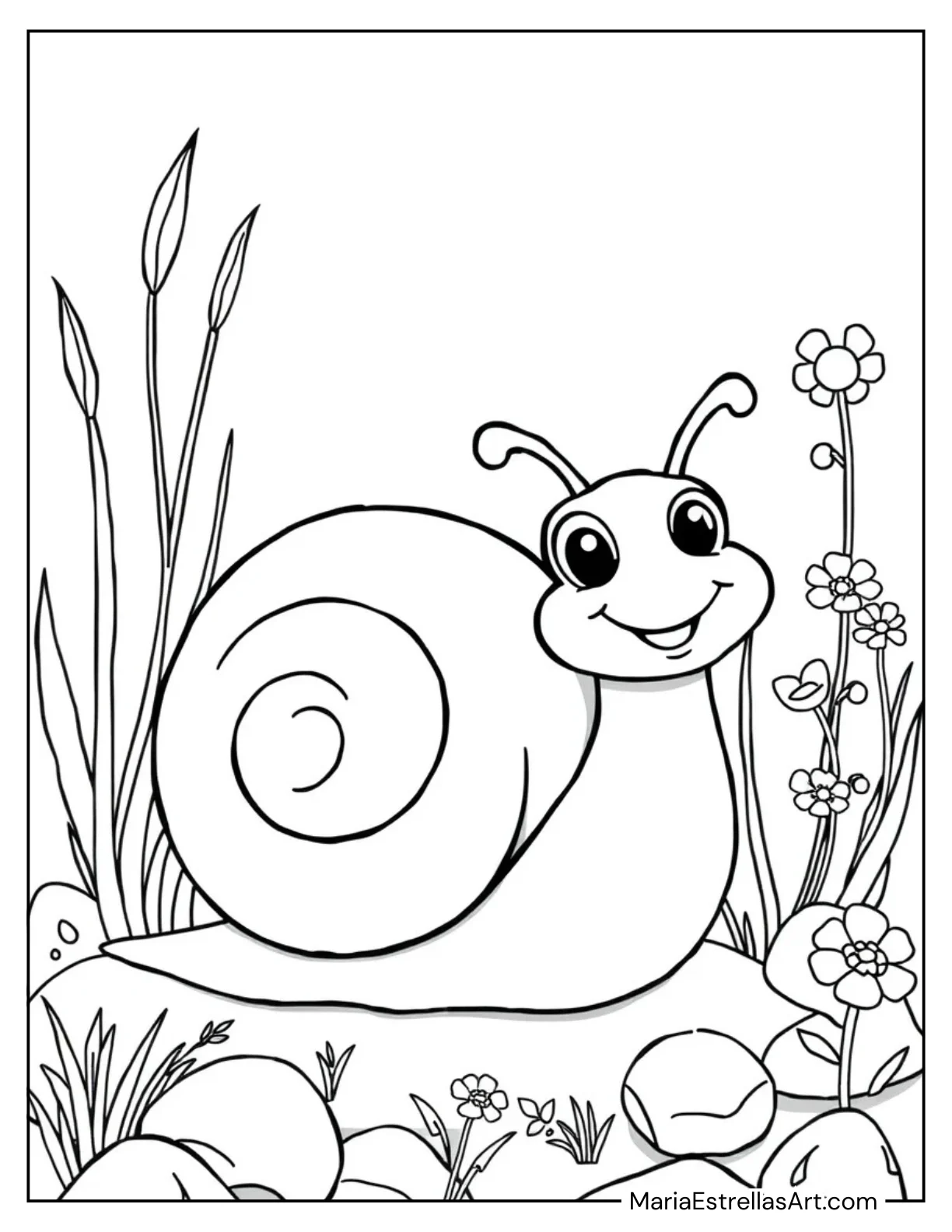 Cute Snail With a Swirly Shell Coloring Sheet