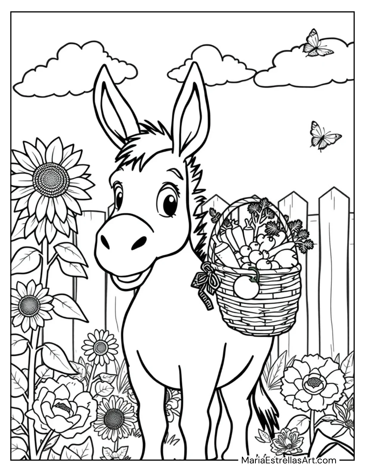 Donkey Carrying a Basket of Fresh Vegetables