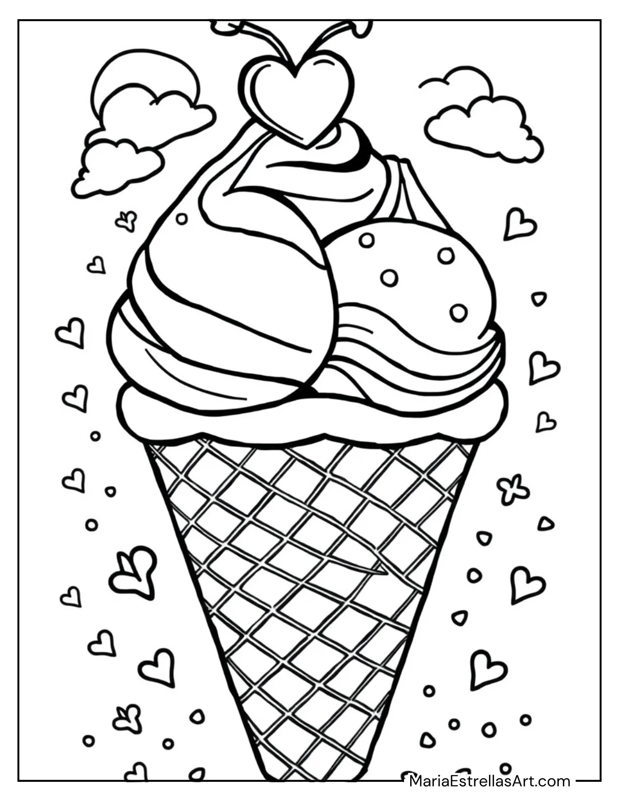 Double Scoop Ice Cream Cone with a Heart Topping