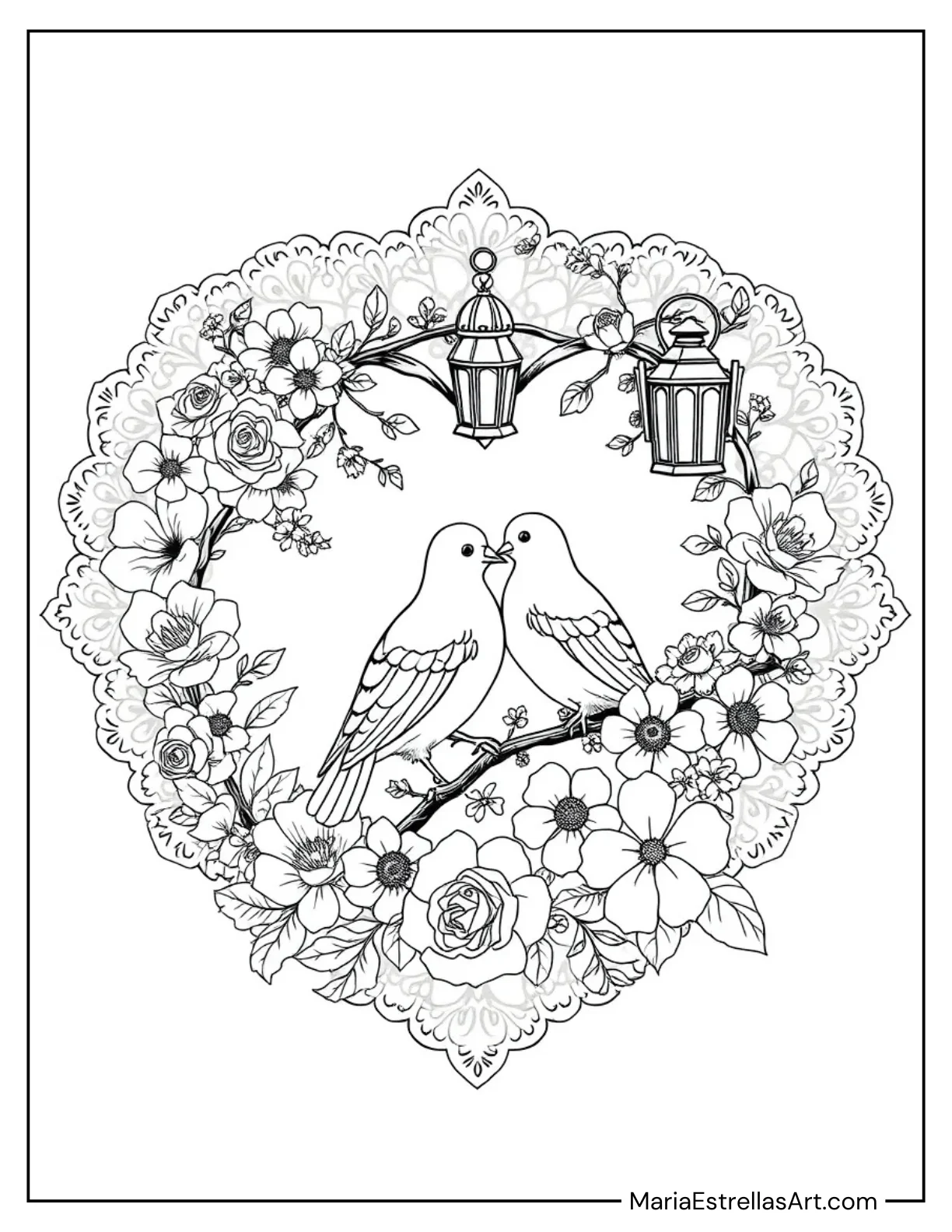 Elegant Victorian Valentine’s Card Coloring Sheet