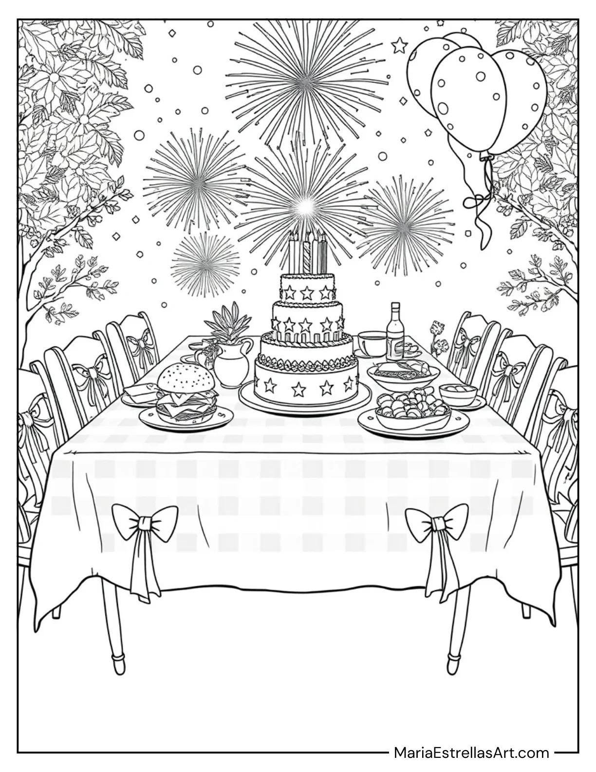 Festive Table Setting for Independence Day Coloring Page