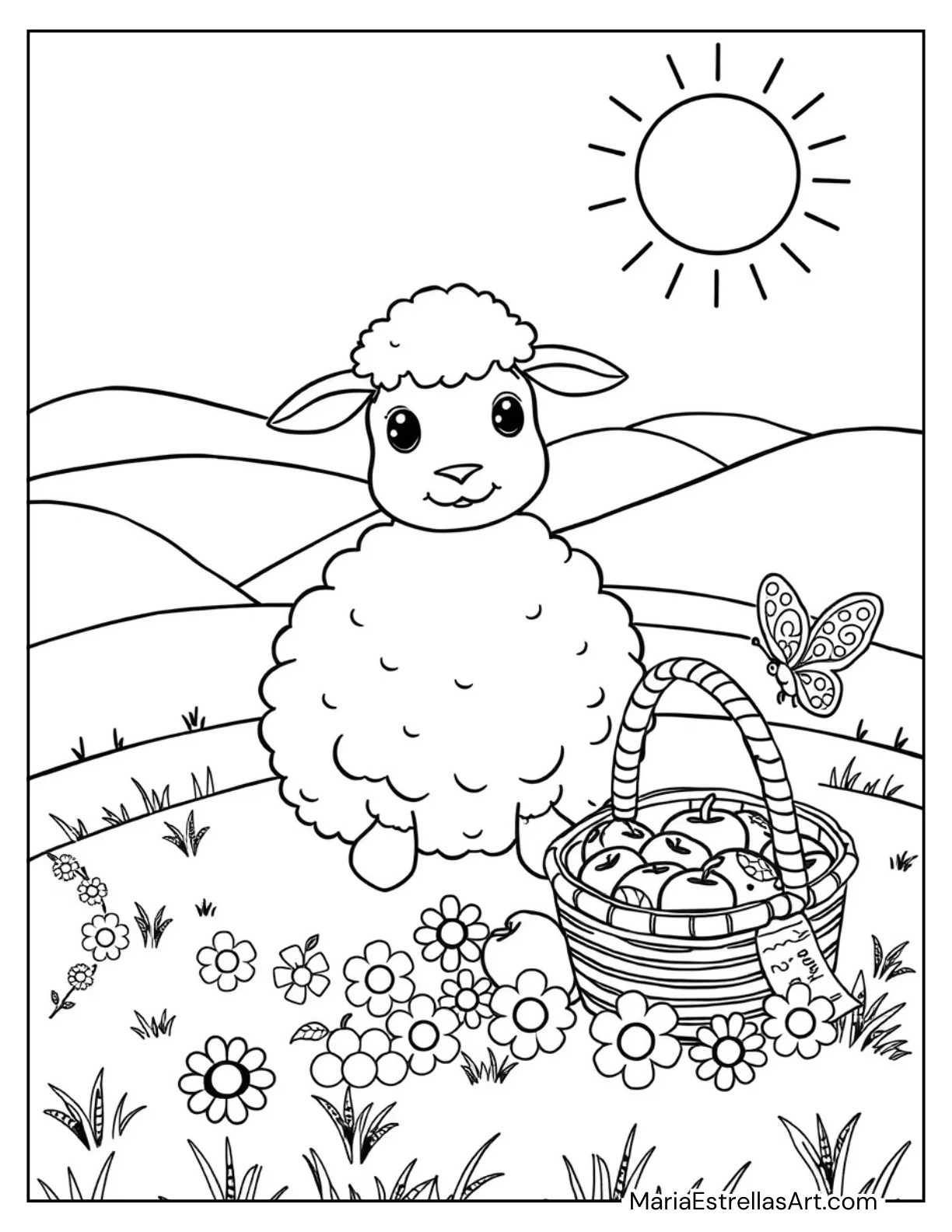 Fluffy Sheep with a Picnic Basket