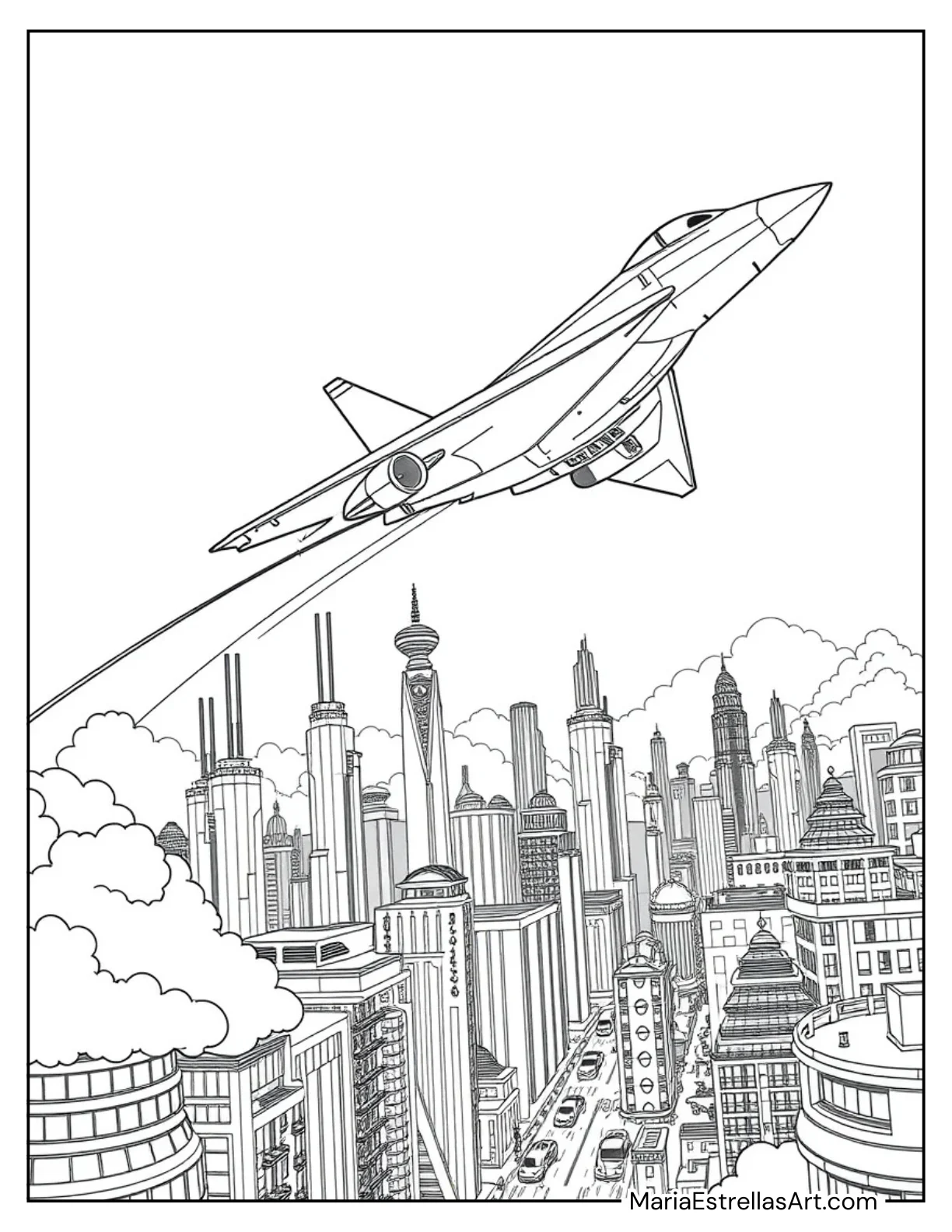 Futuristic Jet Flying Over a High-Tech City