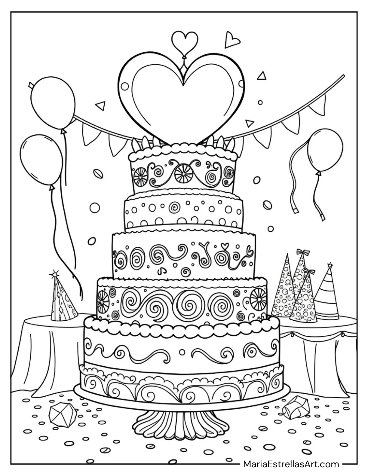 Giant Cake with a Heart Topper Coloring Page