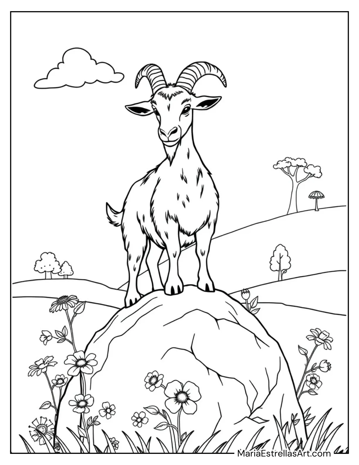 Goat Standing on a Rock to Color for Kids