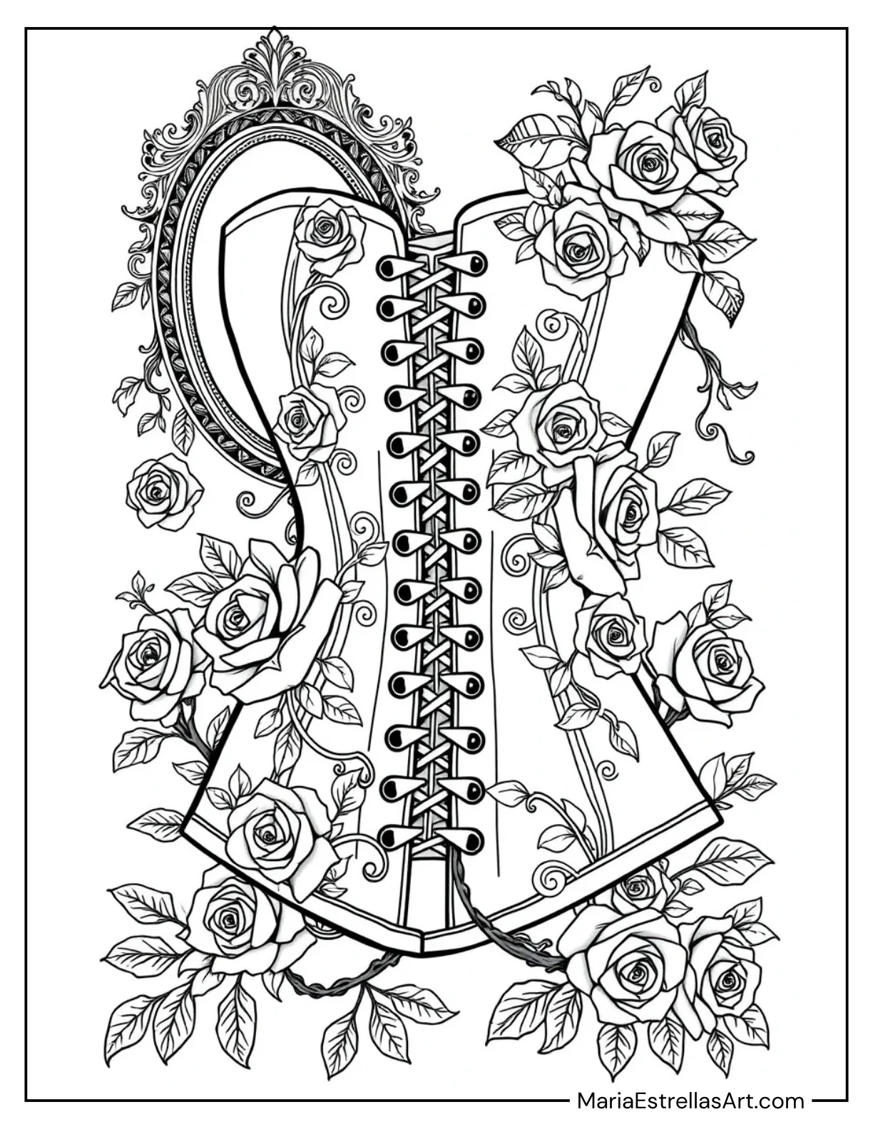 Gothic Corset With Rose Designs Coloring Page