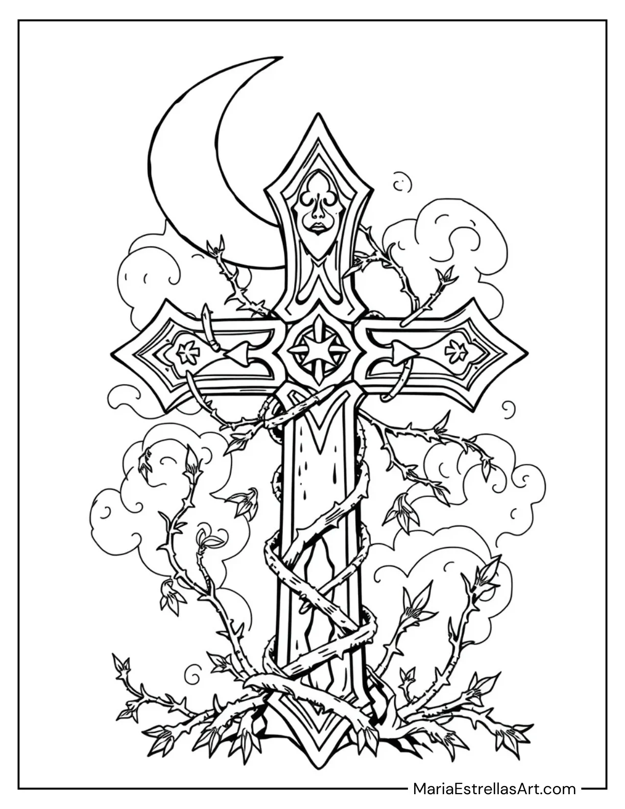 Gothic Cross Wrapped in Thorny Vines