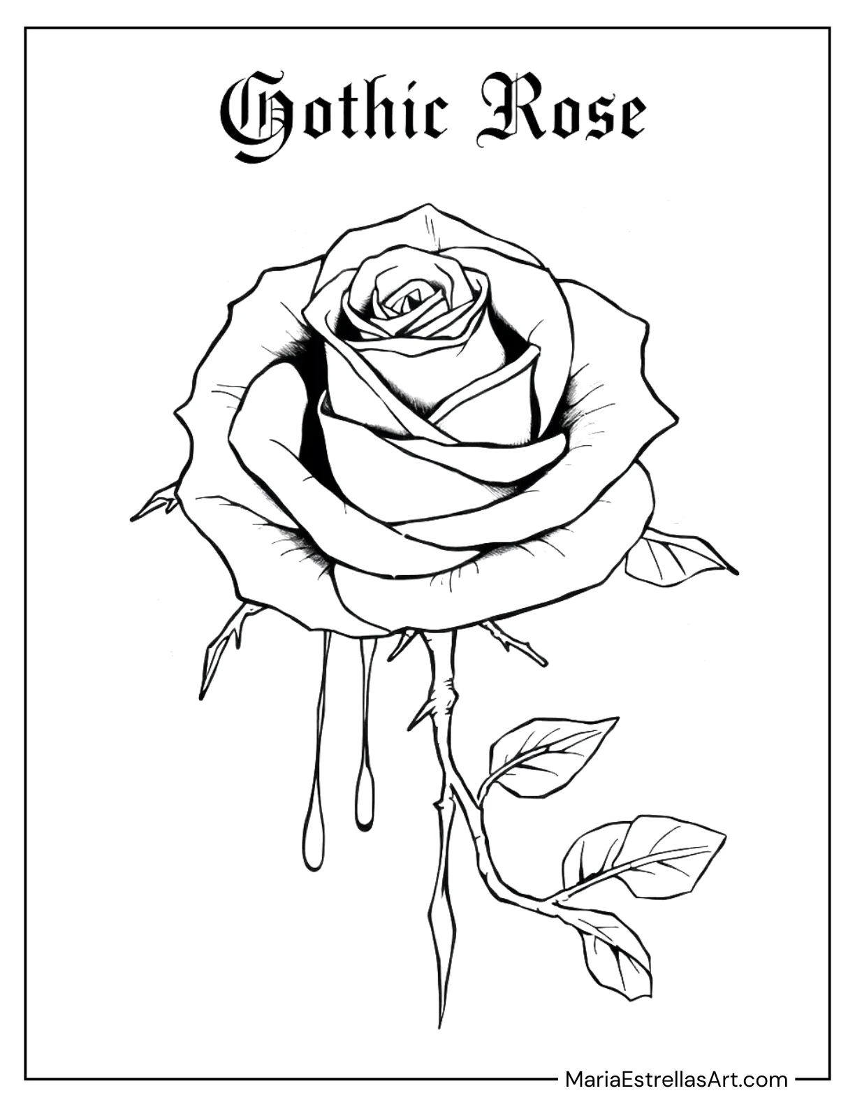 Gothic Rose With Thorns and Dripping Ink