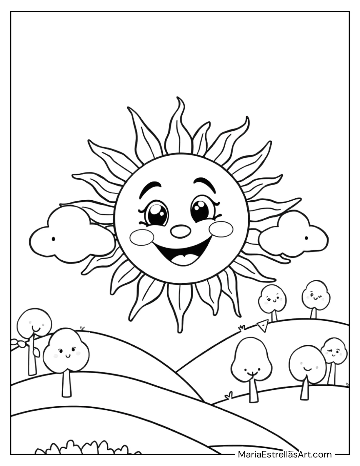 Happy Smiling Sun With Cute Clouds