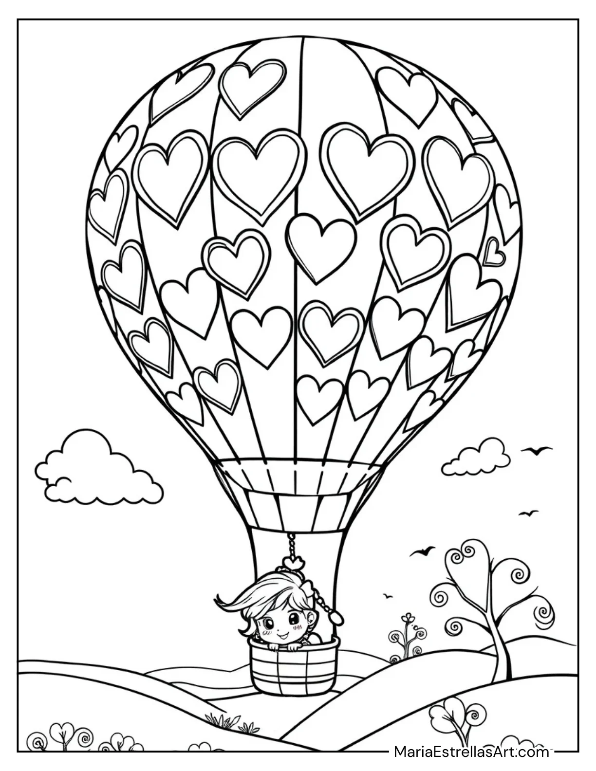 Hot Air Balloon With Heart Patterns