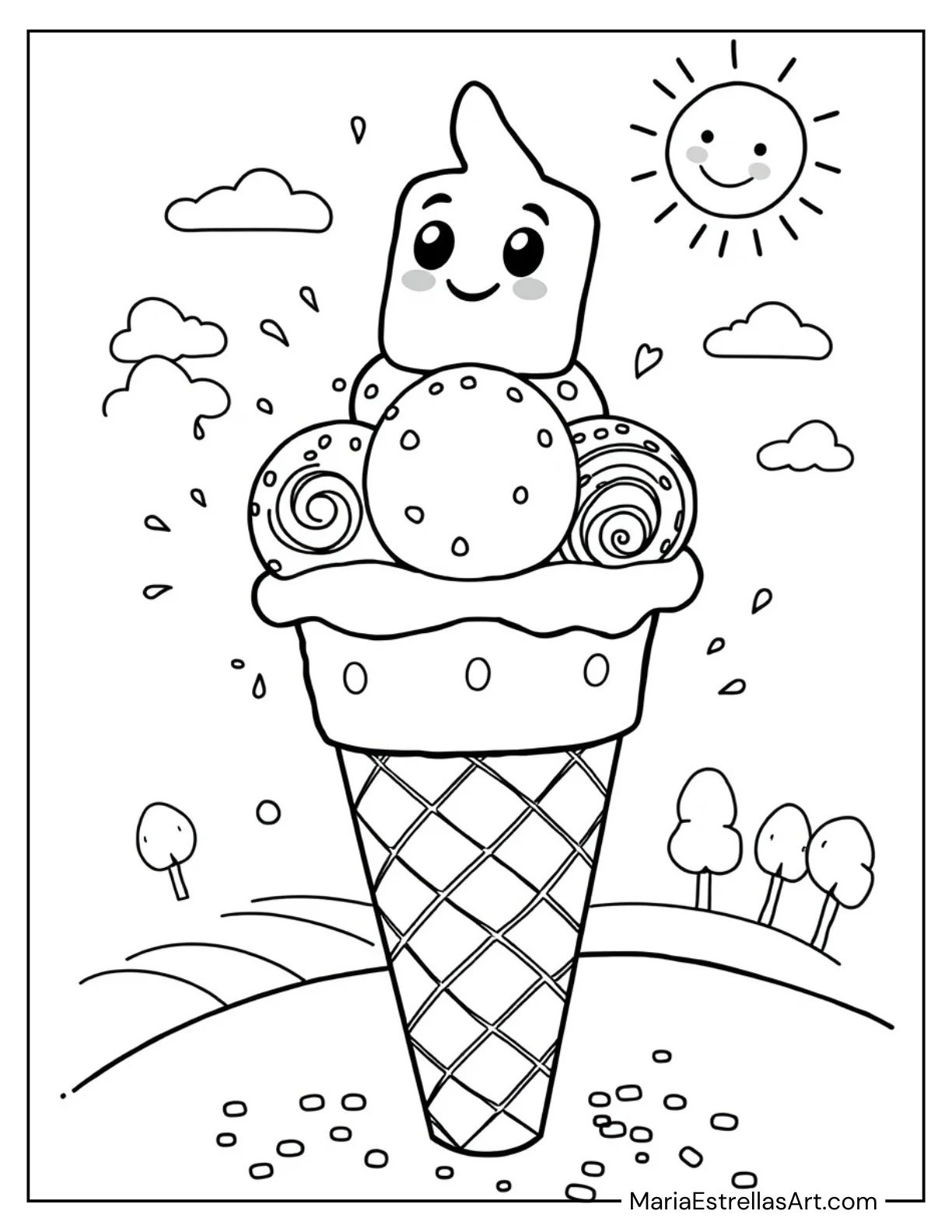 Ice Cream Cone with Smiling Marshmallow Topping