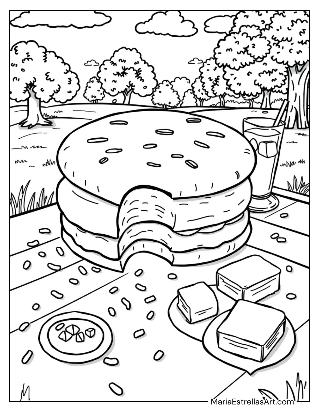 Ice Cream Sandwich with a Bite Missing Coloring Page