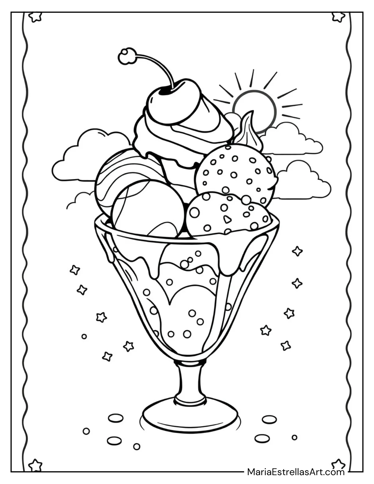 Ice Cream Sundae with a Cherry on Top Coloring Sheet