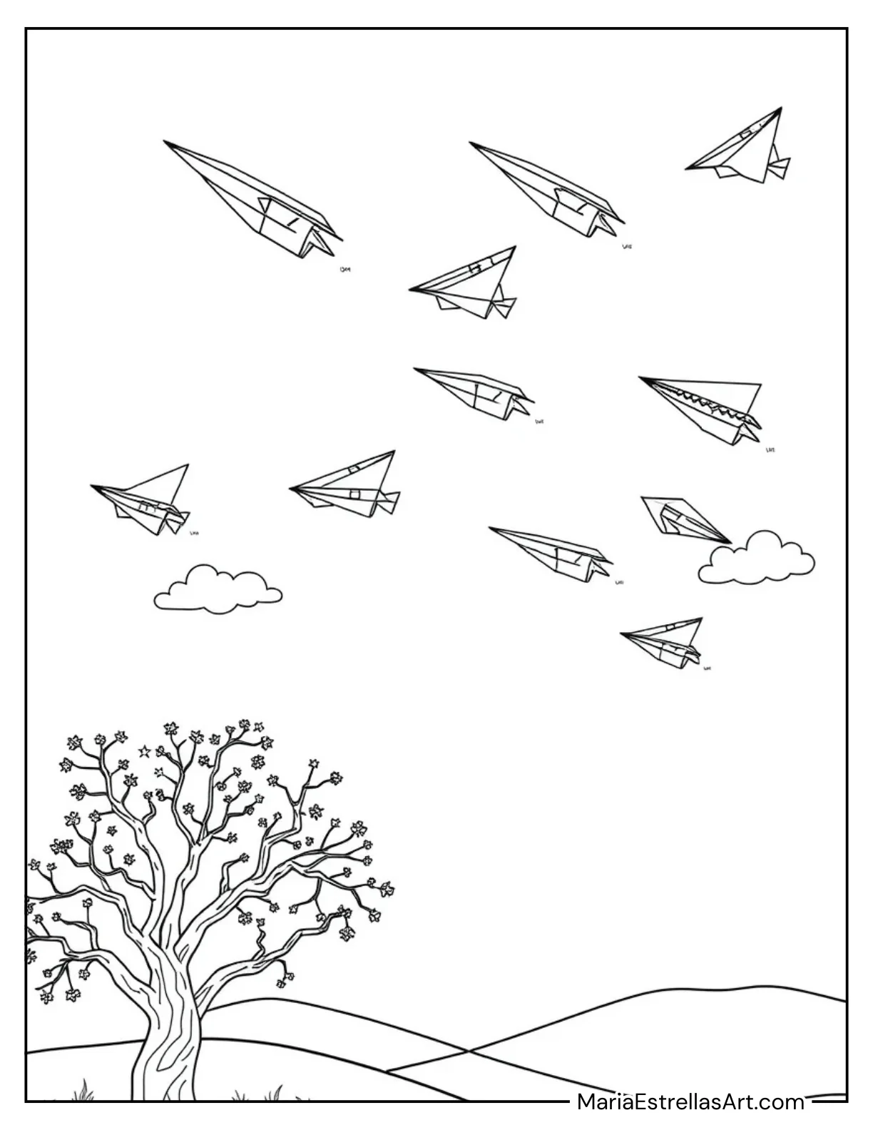 Kid's Paper Airplane Coloring Page