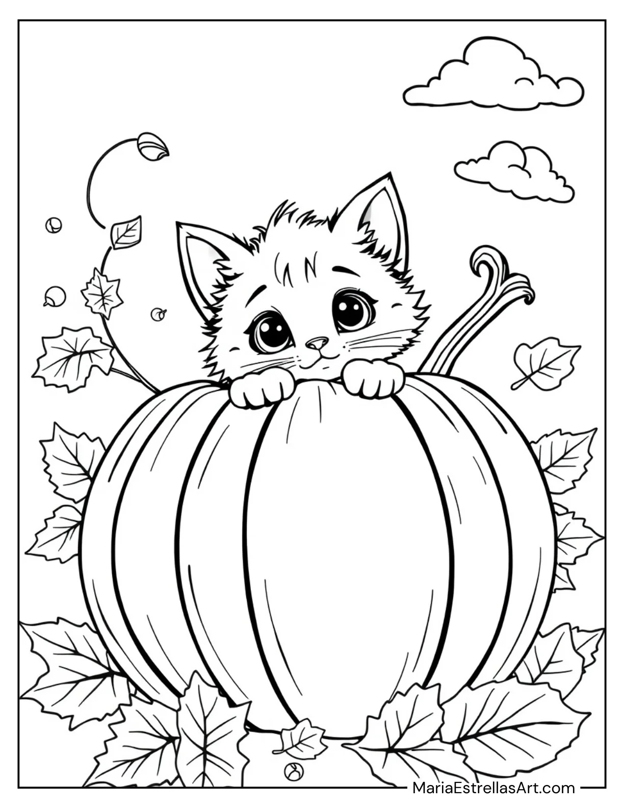 Kitten Peeking Out of a Pumpkin