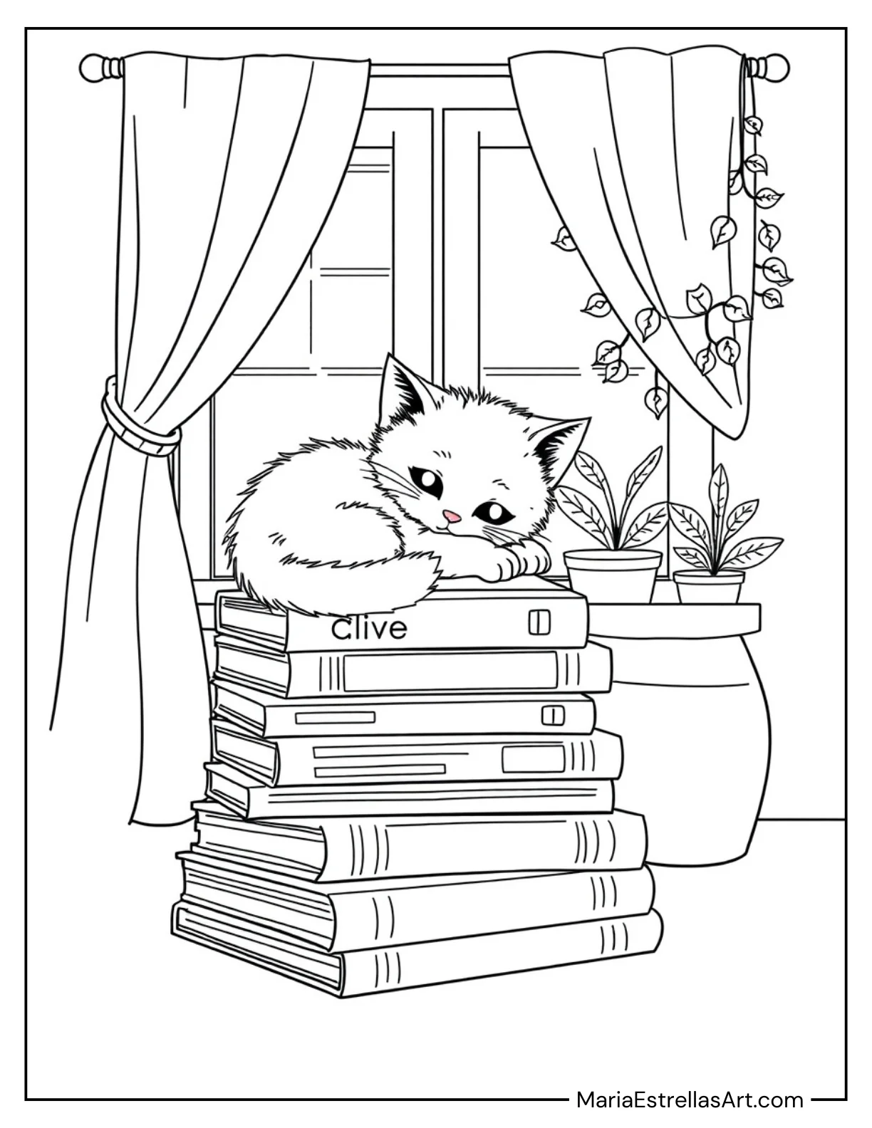 Kitten Resting on a Stack of Books