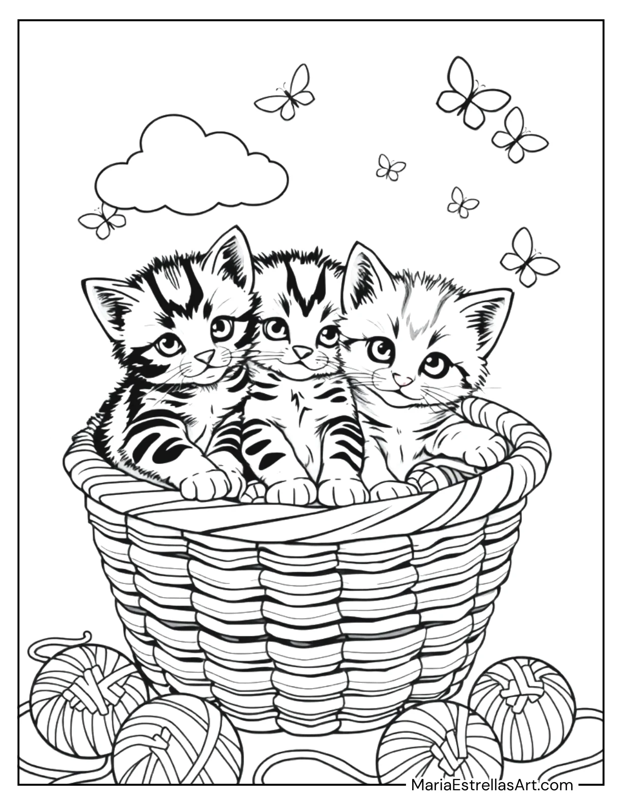 Little Kittens Cuddled Up in a Basket