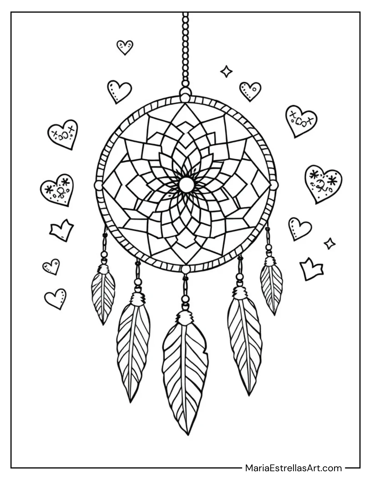 Love-Themed Dreamcatcher to Color for Kids