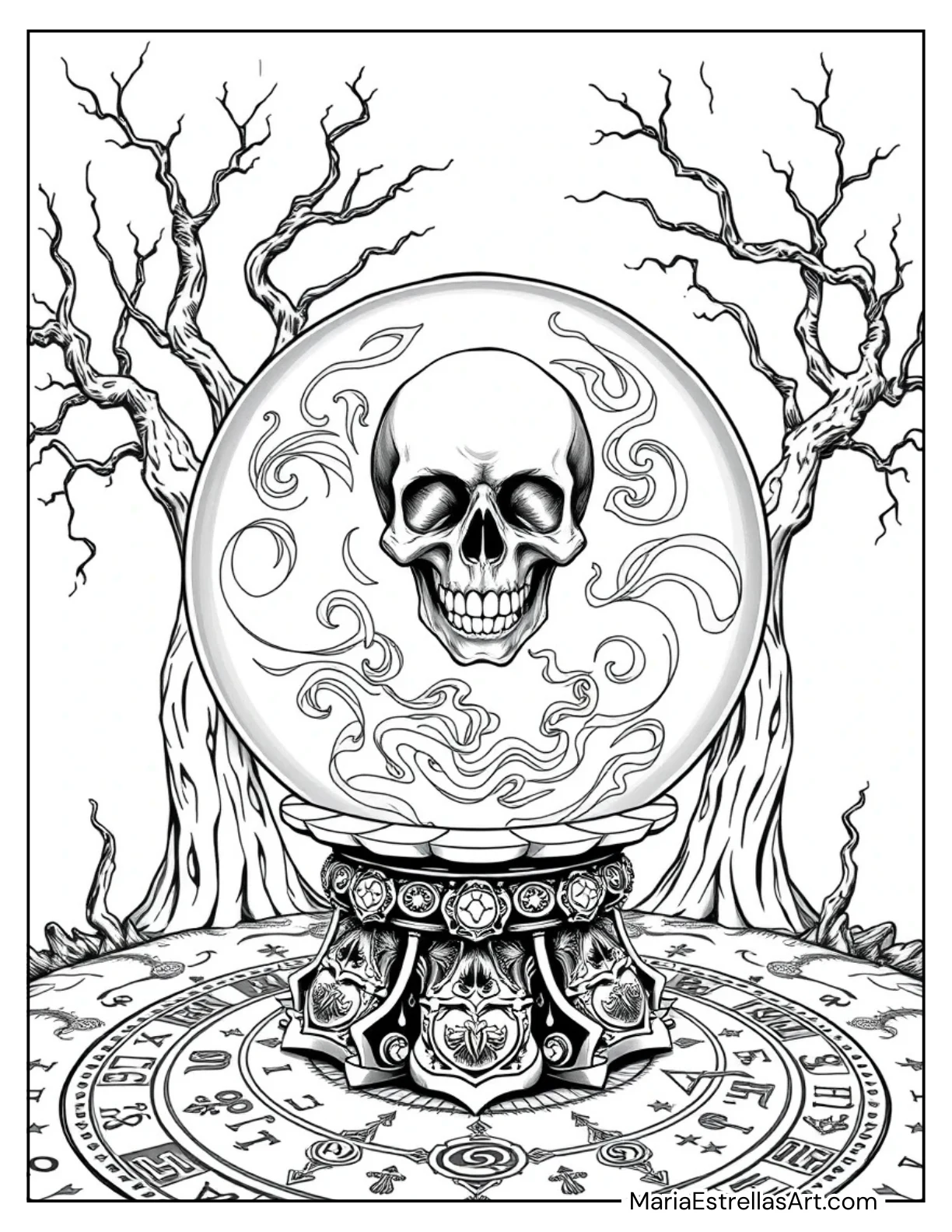 Mystic Crystal Ball With a Floating Skull Inside